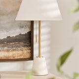 Charles Ted Rayan Marble Table Lamp with Pull Cord on wooden console
