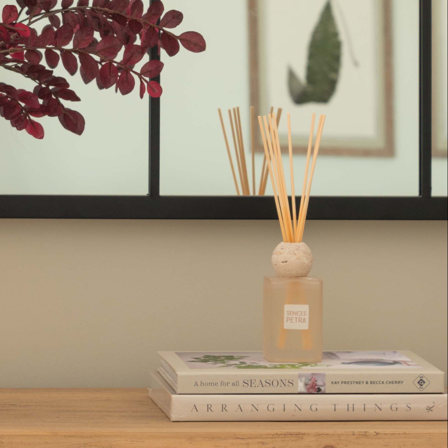 SENCES Petra Fragrance Diffuser – 120ML | Pink Pepper, Cedarwood & Patchouli | Travertine Lid Design