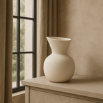 Minimalist white stoneware vase on display in modern interior