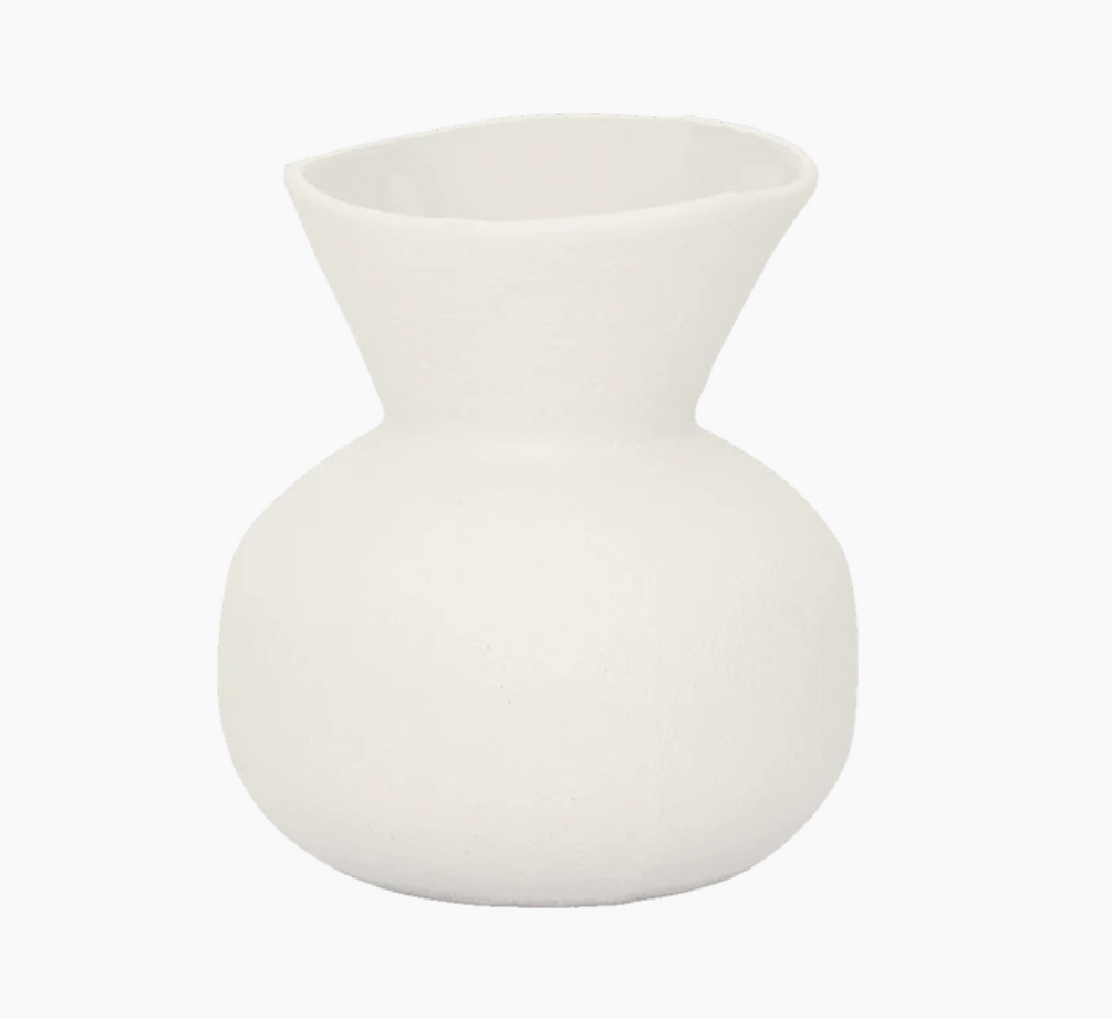 Decorative sculptural stoneware vase in soft white finish
