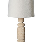 Neutral stone table lamp with textured linen shade