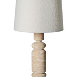 Neutral stone table lamp with textured linen shade