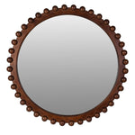 Decorative circular mirror with carved wooden spheres