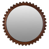 Decorative circular mirror with carved wooden spheres