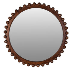 Decorative circular mirror with carved wooden spheres