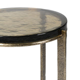 Close-up of hammered glass tabletop on The Amelia bronze side table