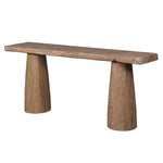 Angled view of the Dixie Reclaimed Pine Console Table with sculpted conical legs