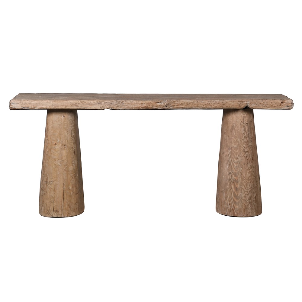 Front-facing view of rustic console made from reclaimed pine wood