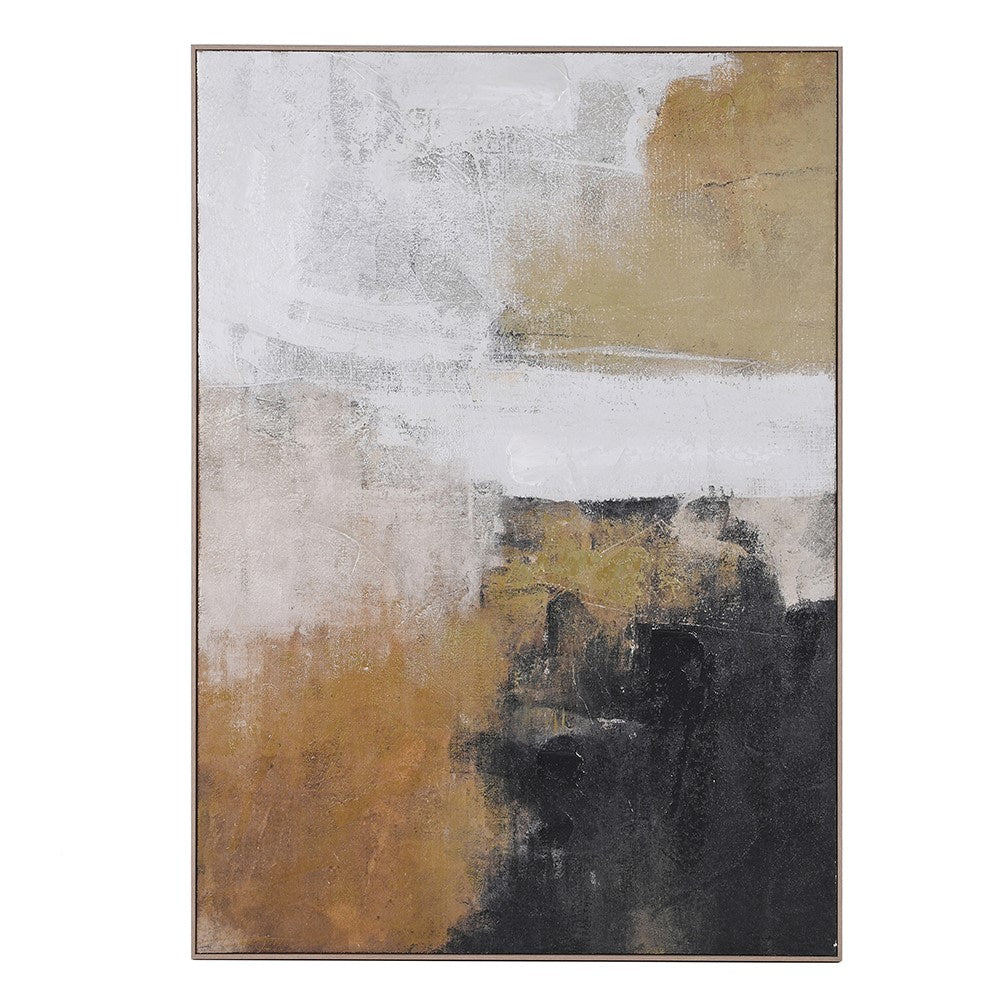 Earth & Shadow Abstract Canvas Print – large modern wall art 140x100cm in ochre, beige, and black