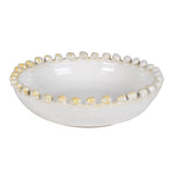 Elara Decorative Beaded Ceramic Bowl with white glaze and golden bead accents