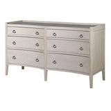 Whitewashed durian wood chest of six drawers with black drop handles