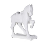 White prancing horse statue with raised leg on rectangular base - 35cm decorative sculpture