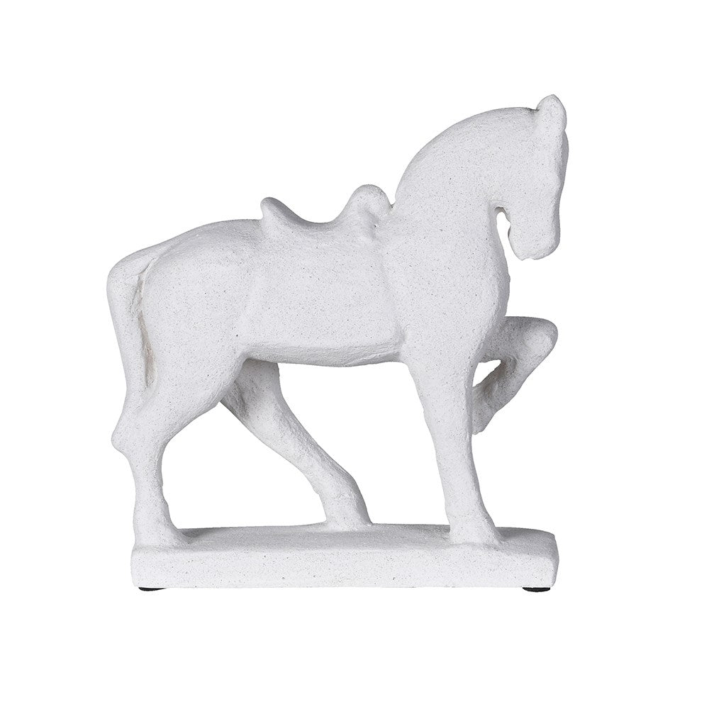 Side view of white decorative horse sculpture in prancing pose