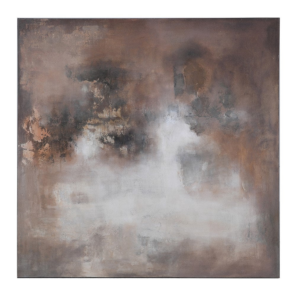 Ethereal Horizon Abstract Canvas Art featuring warm brown and white tones with soft, misty texture