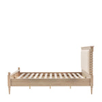 side view Antoine bed frame in limewashed oak with upholstered headboard and turned posts – elegant French country bedroom furniture
