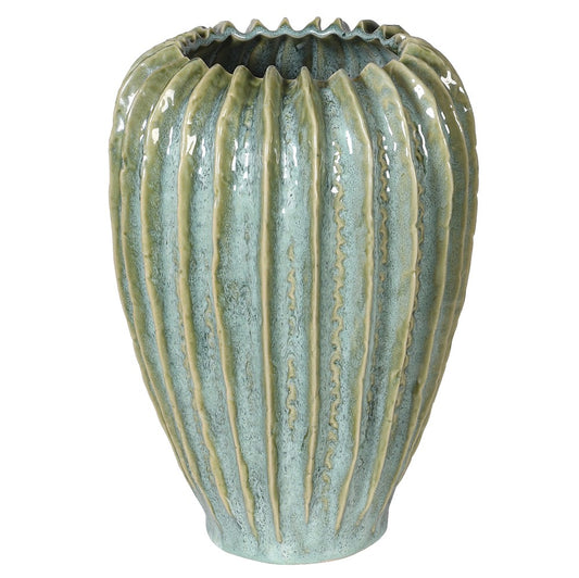 Lily Green Ribbed Ceramic Vase