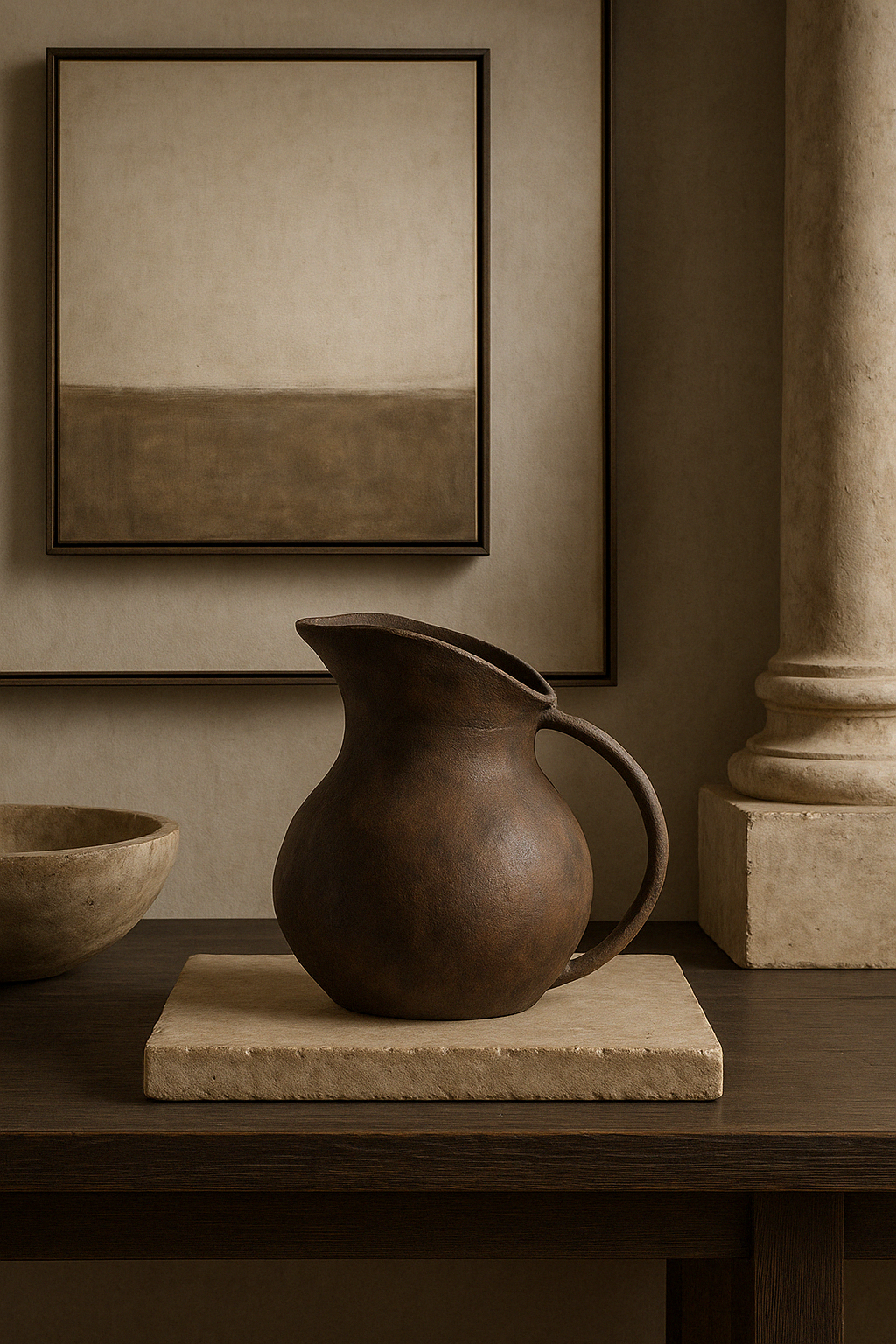 Add sculptural form and depth to any interior with the Guadalupe Dark Brown Metal Decorative Jug.
A striking piece, the jug is an elegant statement. Each piece has a beautifully bespoke and organic feel.  Breath taking when styled on its own or paired with other accessories.