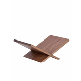 Wooden X bookstand in angled side view for display