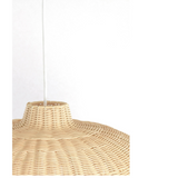 Close-up detail of light rattan weave on Hikari pendant