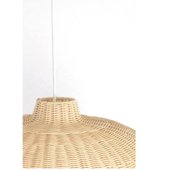 Close-up detail of light rattan weave on Hikari pendant