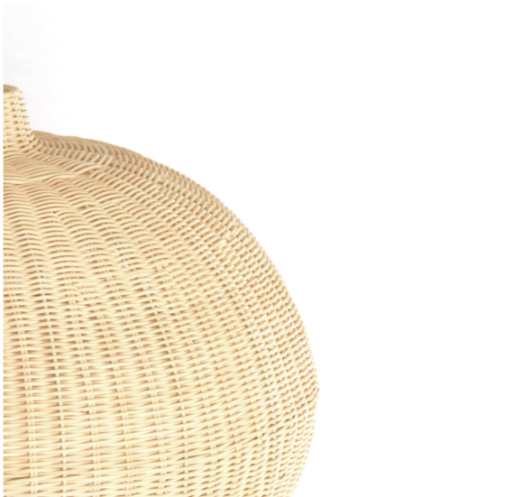 Close-up detail of light rattan weave on Hikari pendant