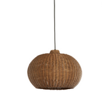 Woven pendant light on a white background