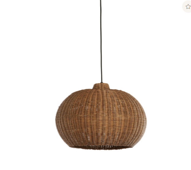 Woven pendant light on a white background