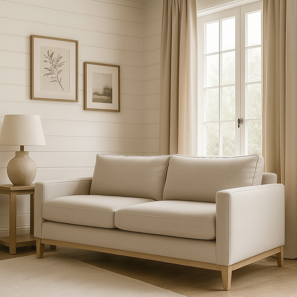 The Elsenham sofa is finished in a beautiful plain fabric with all the the look of linen, without the creasing! It has a practical Stain Guard finish and is finished in an almond colourway.
Constructed with durable solid beech plinths, this piece features a supportive fibre back and comfortable foam seats for maximum comfort.