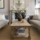 This stylish coffee table is crafted from beautiful weathered reclaimed pine. The balustrade leg detail adds timeless charm to any living area. Perfect for any modern or rustic décor.