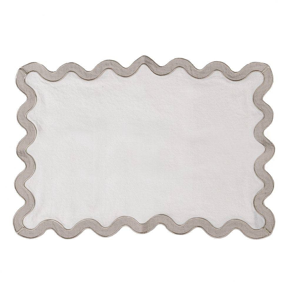 Set of four linen placemats with scalloped wave border