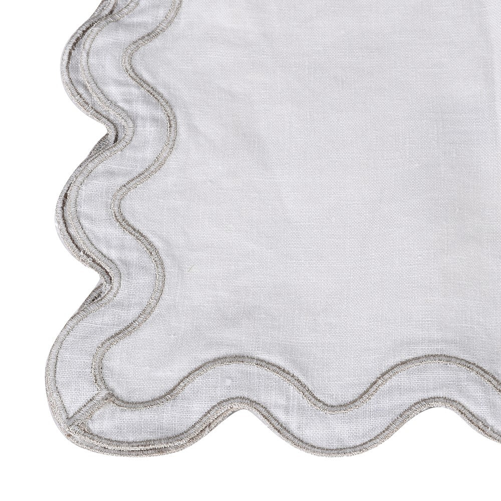 Close-up of linen placemat scalloped edge detail