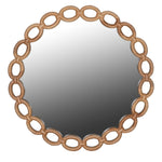 Round decorative wall mirror with interlocking chain-link MDF wood frame, 90cm in diameter
