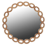 Round decorative wall mirror with interlocking chain-link MDF wood frame, 90cm in diameter