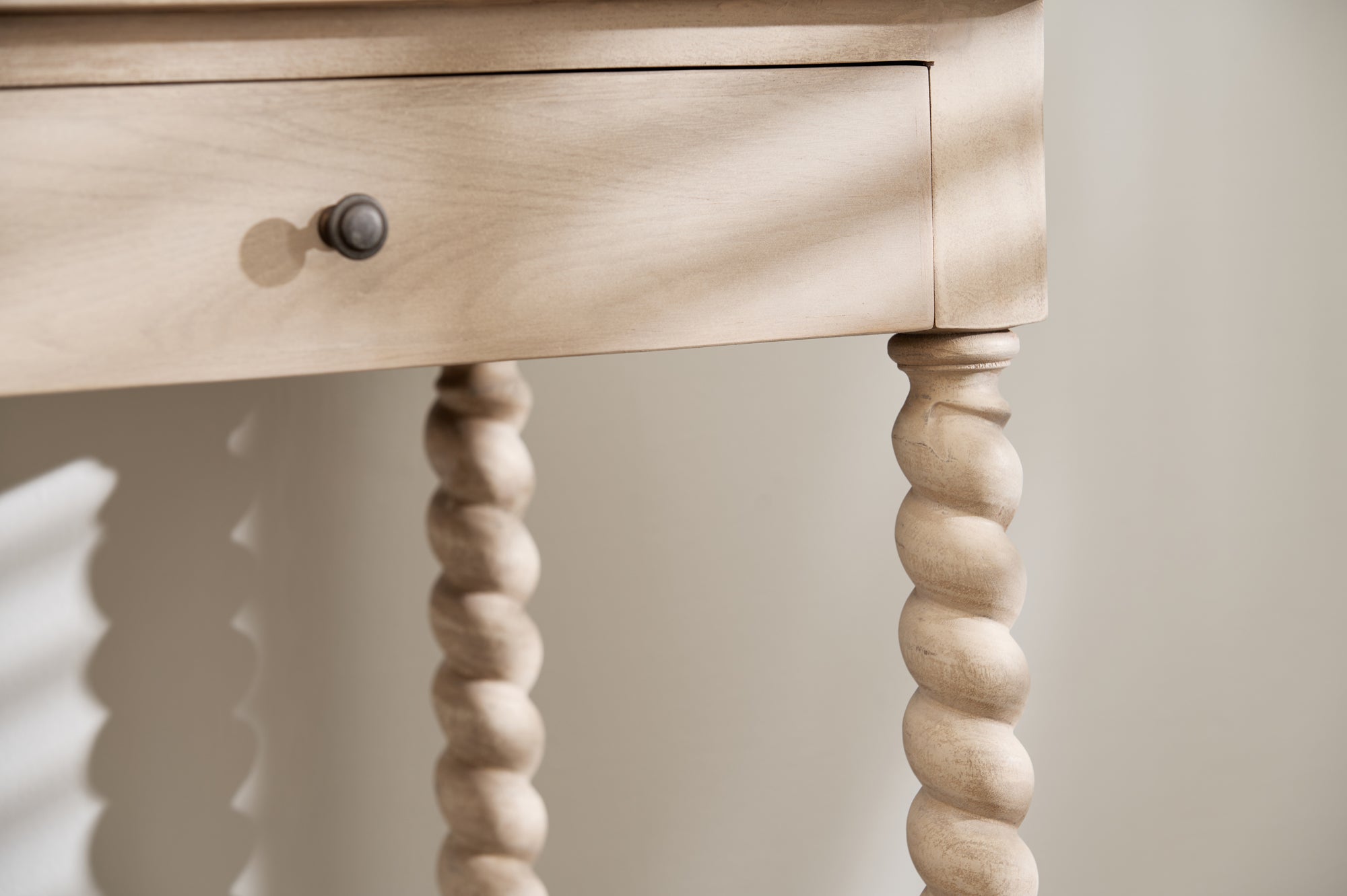 Longbourn Console Table drawer detail in natural acacia wood