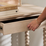 Longbourn Console Table drawer detail in natural acacia wood