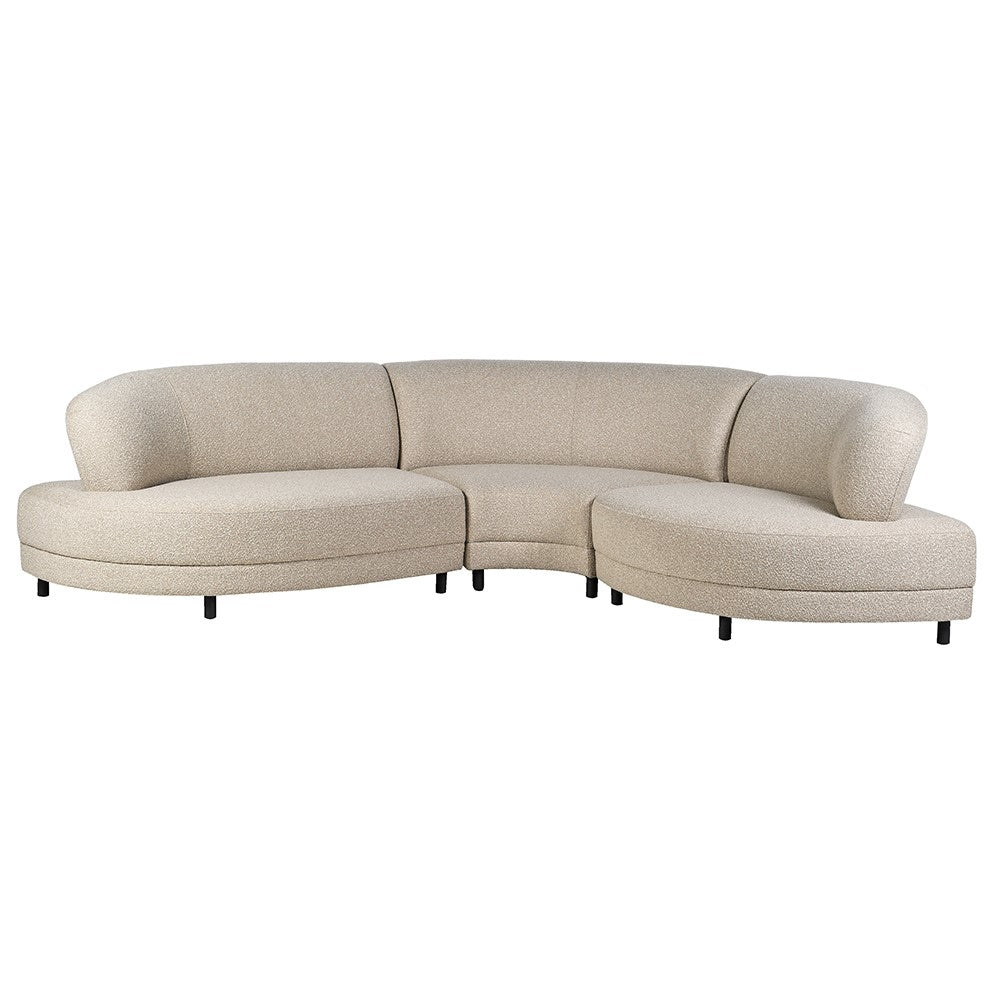 Lumin Curved Boucle Sofa in cream boucle fabric with sculptural curved design