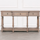 Marseille Cedar Wood Console Table with turned legs and three drawers in natural finish