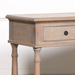 Marseille Cedar Wood Console Table with turned legs and three drawers in natural finish