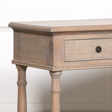 Marseille Cedar Wood Console Table with turned legs and three drawers in natural finish