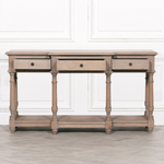 Marseille Cedar Wood Console Table with turned legs and three drawers in natural finish