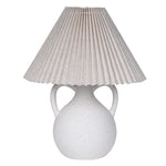 Minimalist white ceramic vase table lamp with double handles and pleated linen shade