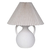 Minimalist white ceramic vase table lamp with double handles and pleated linen shade