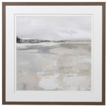 A beautiful wooden framed stunning watercolour print of a misty day in the countryside