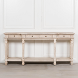 Montpellier Acacia Wood Console Table with drawers and carved legs in natural finish