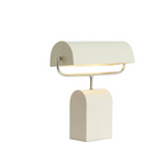 Minimalist dome shade table lamp in cream with nickel detail