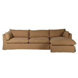 Indulge in the timeless elegance of the Portland Loose slip Cover Sectional Corner Sofa, featuring luxurious linen look upholstery in a warm brown. Featuring a loose cover design that exudes sophistication.