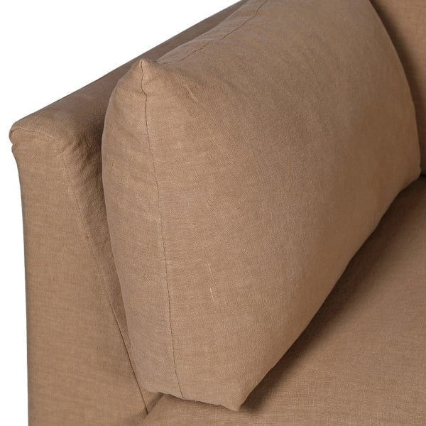 Indulge in the timeless elegance of the Portland Loose Cover Sectional Corner Sofa, featuring luxurious linen look upholstery in a warm brown. Featuring a loose cover design that exudes sophistication.