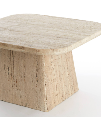 Angled view of natural travertine coffee table