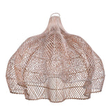 White wash rattan wave pendant lampshade with handwoven open-weave design, bohemian and coastal style light fixture