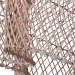 White wash rattan wave pendant lampshade with handwoven open-weave design, bohemian and coastal style light fixture close up of weave